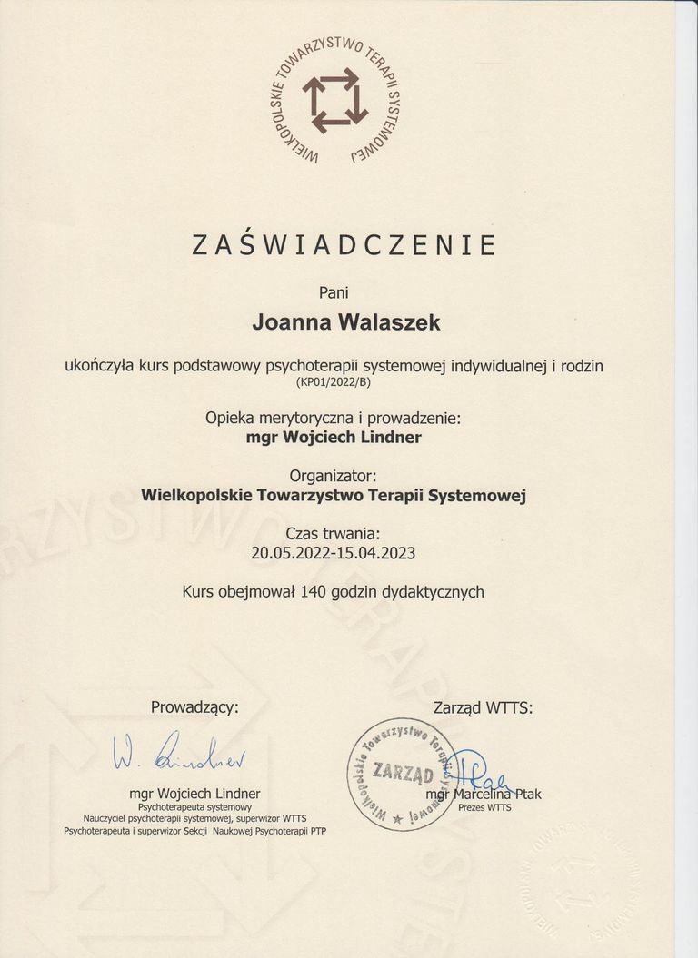 Certyfikat szkoleniowy